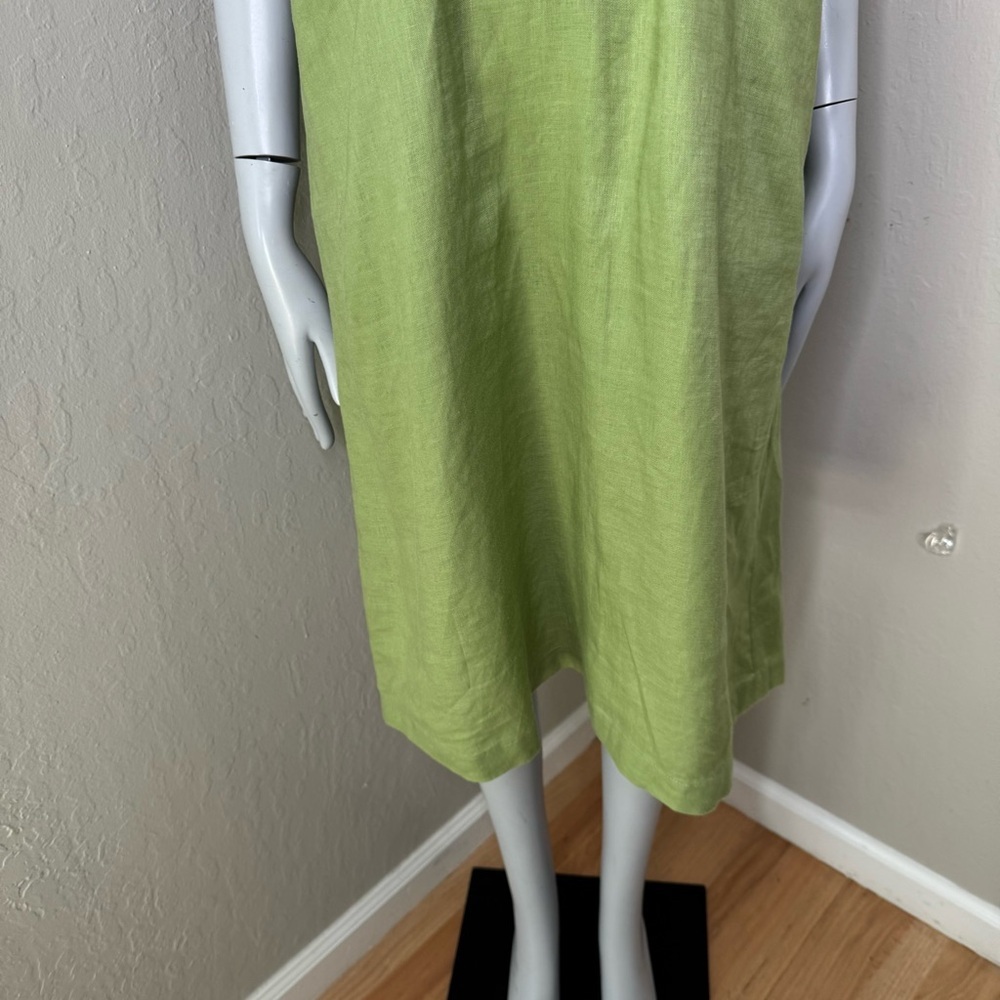 LAZYBONES 100% Linen Short Sleeve Green Midi Dress Drawstring Neck Size XS/S - Picture 7 of 12